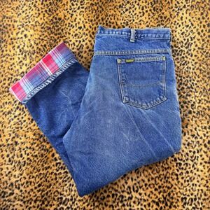 Vintage 1980s OshKosh Flannel Lined Denim Jeans 38x28 Blue Talon Zipper